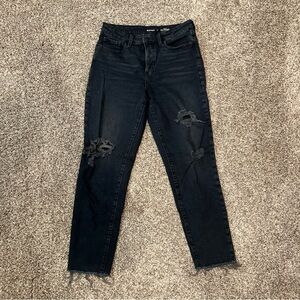 Old Navy Women’s Black Tattered Denim Pants High Rise OG Straight Size 6